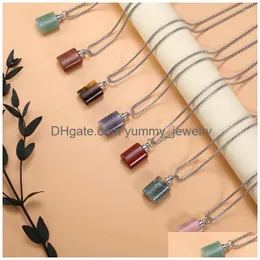 Pendant Necklaces Natural Stone Necklace Cylinder Shape Per Bottle Gemstone Charms For Jewelry Making Diy Bracelet Earring Drop Deliv Dhorf