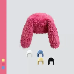 Orelhas de coelho gorros coreia ins nicho bonito rosa vermelho pelúcia pulôver boné inverno quente mantendo engraçado pogal chapéus femininos 240112