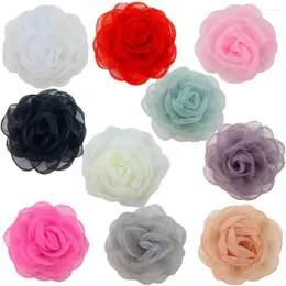 Hair Accessories 50PCS Burned Edge Organza Rose Flower DIY Camellia Peony Headdress Shoes Clothing Wedding Crafts Kids Hairpins LXS85