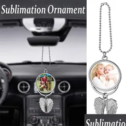 Christmas Decorations Sublimation Big Wings Necklaces Pendants Decorations Blanks Car Pendant Angel Wing Rearview Mirror Hanging Charm Dh1Iq