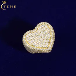 Роскошные ювелирные изделия в стиле хип-хоп, золото 18 карат, серебро 925 пробы, VVS, багет, муассанит, бриллиантовое кольцо в форме сердца для мужчин