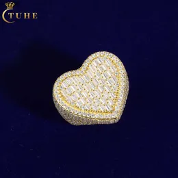 Lüks hip hop takılar 18K Gold VVS 925 STERLING Gümüş VVS Baget Moissanite Diamond Buzlu Kalp Yüzük Erkekler