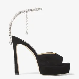 Platform Heels Sandals Designer Womens Shoes 125mm Crystal Satin Stiletto Open Toe Ankle Strap High Heel Wedding Party Slingbacks 34-42 Box 10A