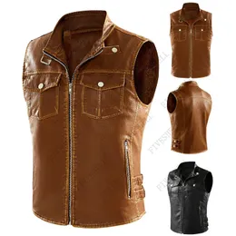 Adult Men's Fashion Steampunk Vest Jackets Metal Buckle Slim Zipper PU Vest Casual Sleeveless Leather Motorcycle Jacket Coat 240112