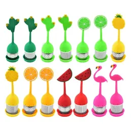 Fruits Shaped Tea Infuser Reusable Silicone Handle Stainless Steel Strainer Drip Tray Included Teas Filter SN2129