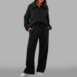 Zweiteilige Damenhose, 2 Outfits, Freizeit, lockerer Sweatsuit, übergroßes Sweatshirt mit halbem Reißverschluss und weitem Bein, Sweatpant-Set