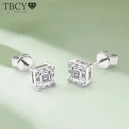 TBCYD 2CT D VVS1 ASSCHER CUT EARRINGS FÖR KVINNOR S925 Silver Classic 4 Prongs Diamond Ear Studs glittrande fina smycken 240112