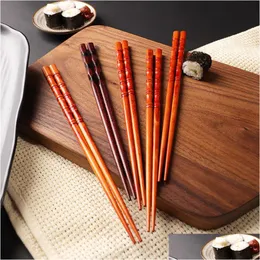 Chopsticks Natural Handmade Wood Chopsticks Non-Slip Japanese Pointed Sushi Chopstick Drop Delivery Home Garden Kitchen, Dining Bar Fl Dhkc1