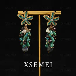 Medio antico blu perla lapislazzuli mescolato con orecchini Design senso di piccola minoranza Retro personalità orecchini temperamento moda