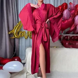 Damen Nachtwäsche Morgenmantel Satin Nachthemd Sommer Roben Kimono Damen Seide Langarm Nachthemden Nachtwäsche Nachthemden Robe