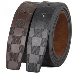 Belts 3.3cm Leather Belt Without Buckle Fashion Plaid Two-layer Cowhide Suitable For Pin Men Hediye Erkek Icin