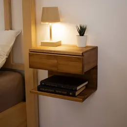 Mesa de cabeceira flutuante de madeira | Mesa de cabeceira montada na parede com gaveta, prateleira de cabeceira, mesa de cabeceira para quarto - prateleira flutuante feita à mão