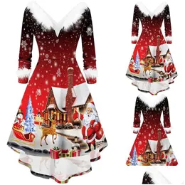 Grundlegende Freizeitkleider Freizeitkleider Weihnachtsschaukelkleid Adt Kostüm Ausgefallene Weihnachtsrote Kleidung Damen Abendpartykleidung Winter Dr Dhv6V