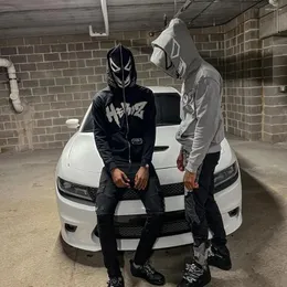 Kvinnors hoodies combhasaki män kvinnor lat stil y2k grunge långärmad zip upp över ansiktet tröjor Haruku streetwear toppar med fickan