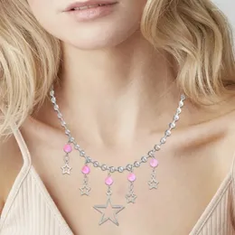 Halsketten mit Anhänger, rosa Perlen, hohle Stern-Halskette, einzigartiger und personalisierter modischer Halsschmuck