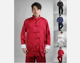 Trasporto libero all'ingrosso nuovo 5 colori vestito da uomo cinese raso di seta kung fu tang vestito pigiama giacca pantaloni set SZ: M L XL 2XL 3XL