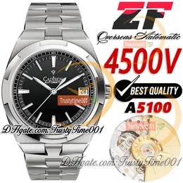 ZF Overseas 4500V Ultra-Thin A5100 Automatisk mekanisk 41mm MENS Titta på Black Dial Stick Markers Rostfritt stål SS-armband Super Edition TrustyTime001 Watches