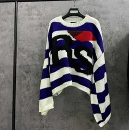 Erkek kazakları mavi şerit raf Simons Rs Sweater Erkekler Kadınlar En İyi Versiyonu Büyük Bat Göflek Örgü Sweatshirts V4