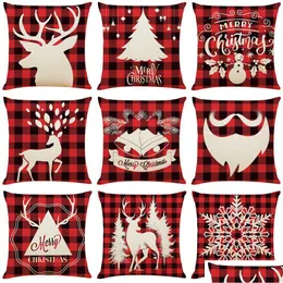 Pillow Case 45x45cm Świąteczna poduszka obudowa Wesoły Xmas Dekor do ozdób domowych Er Nowy Rok 2022 Noel Kerst darem Dowód H Dhrsb