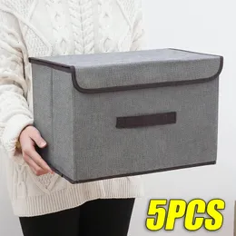 5 pezzi di stoccaggio pieghevole box portatile cestino portatili non tessuto per la scatola di stoccaggio organizzatore di stoccaggio giocattolo con coperchio 240112