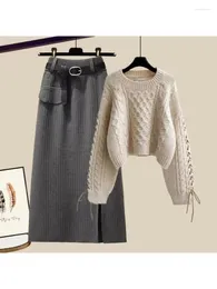 Arbeitskleider Strickrock-Sets 2024 Herbst Winter Pullover Pullover Koreanische Mode Damenbekleidung im passenden Kleid