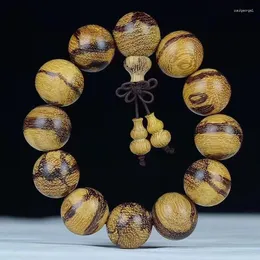 Bracelet en bois d'agar pour hommes et femmes, brin de 20mm, motif peau de tigre, perles de bouddha, ancien matériau, bois de santal violet