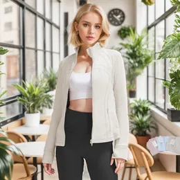 Kvinnors LL-008 Slim Fit Full Zip Athletic Yoga Long Sleeves Jacket outfit Solid Color Nude Sports Shaping Midjan Tight Fitness Löst jogging Sportkläder för Lady