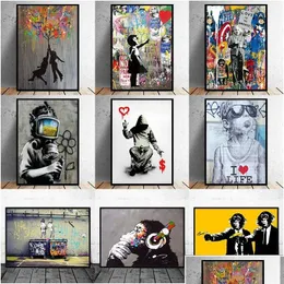 Målningar målningar roliga gatukonst banksy iti väggkonst canvas målning affisch och tryck cuadros bilder för heminredning ingen drop del dhbey