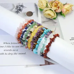 Strand 12 шт. браслеты из чакры с натуральным драгоценным камнем для женщин, эластичные браслеты с кристаллами, полированные, Acero, неокисляемые