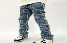 Men039s jeans denim jean retro buraco rasgado angustiado em linha reta lavado harajuku hip hop calças soltas2118878