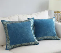 Cushiondecoratif Yastık Yumuşak Velvet Gri Yastık Kapağı Ev Dekorasyonu Mavi İşlemeli Yastık Kasosu 45 5250542