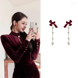 Dangle Earrings Red Bowknot Stylish Song Zhiya Being Single Is Hell Show Drama Korean Ear For Women Girls Gift