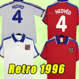 Retro Futbol Formaları Çek Cumhuriyeti 1996 1997 Vintage Tekdüze 96 97 Ev Kırmızı Klasik Futbol Gömlek #18 Novotny #4 Nedved #8 Poborsky #19 Frydek S-2xl