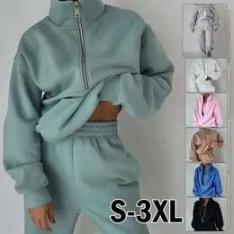 Kadın Fermuar Kapşonlu Terzçilik Sporları 2 PC Setleri Sweatshirt Pullover Hoodies Pantolon Takım Ev Sweatpants Pantolon Kıyafetleri 240113