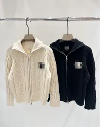 24 Cappotto lavorato a maglia stampato con porta con cerniera a doppia testa con risvolto maglione da donna 01-8