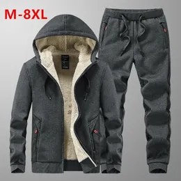 Conjuntos masculinos jaqueta calça pele quente inverno moletom cashmere agasalho lã grosso com capuz marca casual ternos de pista 240112