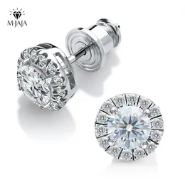 031CT D Färghaloörhängen 925 Sterling Silver Stud for Women Gra Round Cut Lab Diamond Wedding Jewelry 240112