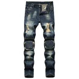 Calças de brim masculinas outono inverno novas calças de brim masculinas personalidade nostalgia jeans rasgados na moda t230113