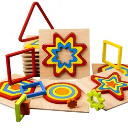 Novos outros brinquedos 1 pçs formas geométricas de madeira cognição puzzle placa 3d quebra-cabeça de madeira brinquedos para o bebê montessori aprendizagem pré-escolar