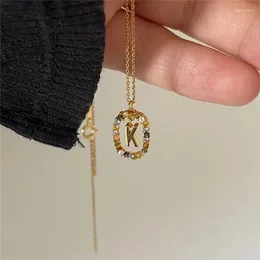 Colares de pingente na moda cor de ouro 26 letra inicial alfabeto longo colar de corrente para mulheres menina jóias presente dz476
