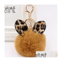 Keychains & Lanyards 8Cm Fluffy Fur Pom Rabbit Ears Keychain Soft Faux Fur-Like Ball Car Keyring Key Holder Women Bag Pendant Drop De Dhlpj