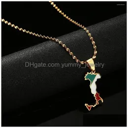 Anhänger Halsketten Trendy Gold Emaille Uni Italien Karte für Frauen Sier Farbe Edelstahl Italienische Flagge Schmuck Drop Lieferung Dhlt7