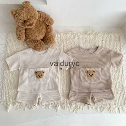 Kleidungsstücke Milancel 2023 Sommerbaby Set Waffelbären -T -Shirt und Shorts 2 PCs Anzüge Mädchen Kleidung Set H240508