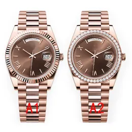 Data dnia zegarek Diamentowe zegarek Rose Gold 40 mm Daydate Automatyczne zegarki mechaniczne 904L Pełne 36 mm damskie zegarki ze stali nierdzewnej ramki wodoodporne wodoodporne