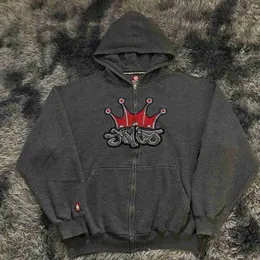 Hoodies للنساء من النوع الثقيل الشتاء خمر JNCO مطرزة بسحاب هوديي ملابس الشارع عارضة y2k نمط من النوع الثيدي هوديي أعلى k goic cloingyolq