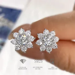 DW 05CT Orecchini a forma di fiore con diamanti per le donne Vero argento sterling 925 Solitario gioielli per feste di nozze 240112