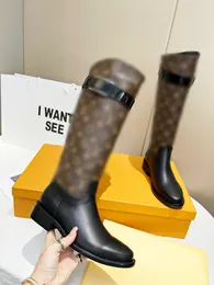 Moda feminina botas de grife sobre o joelho carta completa impressa zíper na altura do joelho botas longas preto marrom couro genuíno botas de joelho de luxo