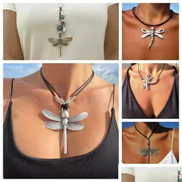 Pendant Necklaces Dragonfly Long Chain Necklace Boho Good Luck Butterfly For Drop Delivery Dhzt1