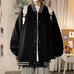 Męska jesienna wiosenna kurtka Kobiety w paski High Street Stripe Windbreaker Loose Coats Women Streetwear Corne solidne baseballowe czarne kurtki 240113