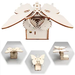 Wooden Electric Butterfly Model Gear Working Kids Science Toy Technology DIY Physics Kit Learning Educational Toys for Children 240112